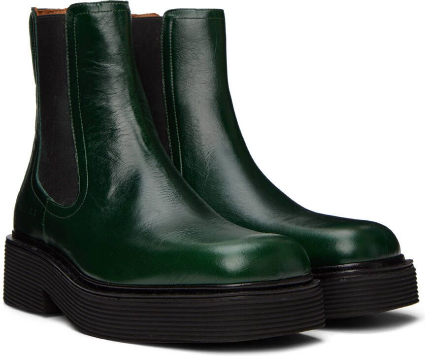 Marni Green Leather Chelsea Boots