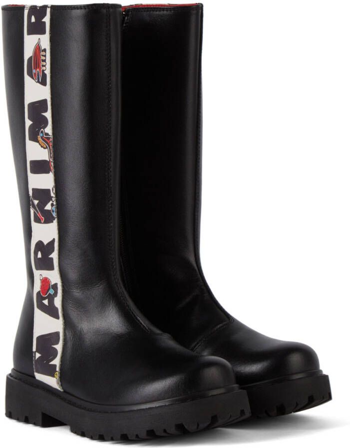 Marni Kids Black Logo Stripe Boots