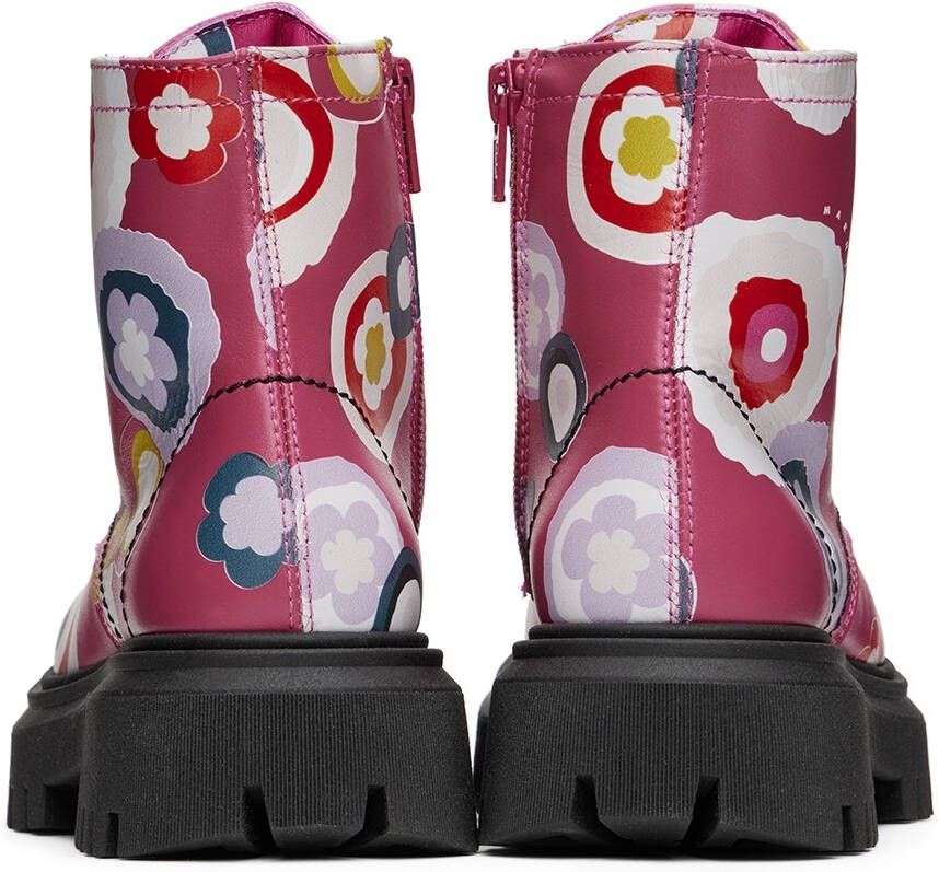 Marni Kids Pink Floral Lace-Up Boots