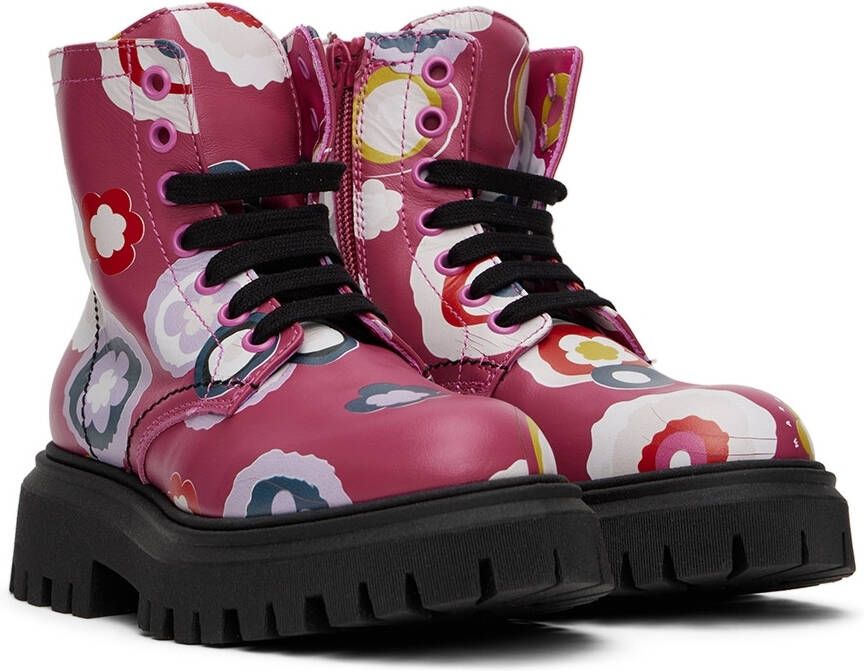 Marni Kids Pink Floral Lace-Up Boots