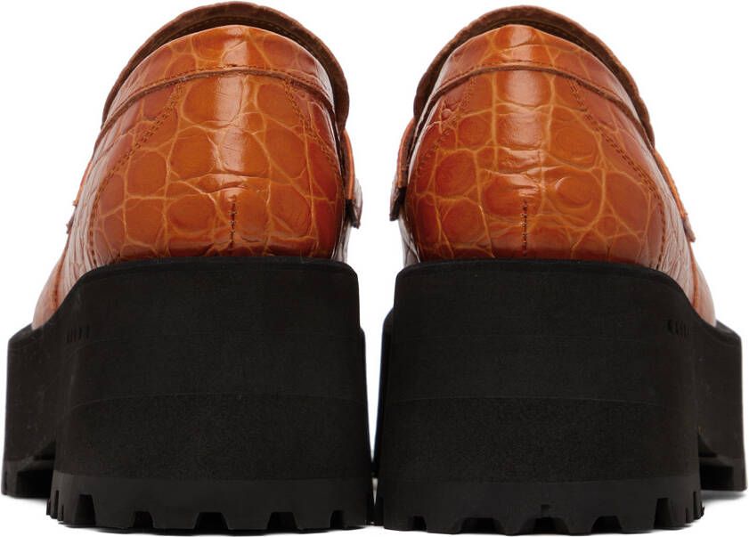 Marni Orange Croc-Embossed Platform Loafers
