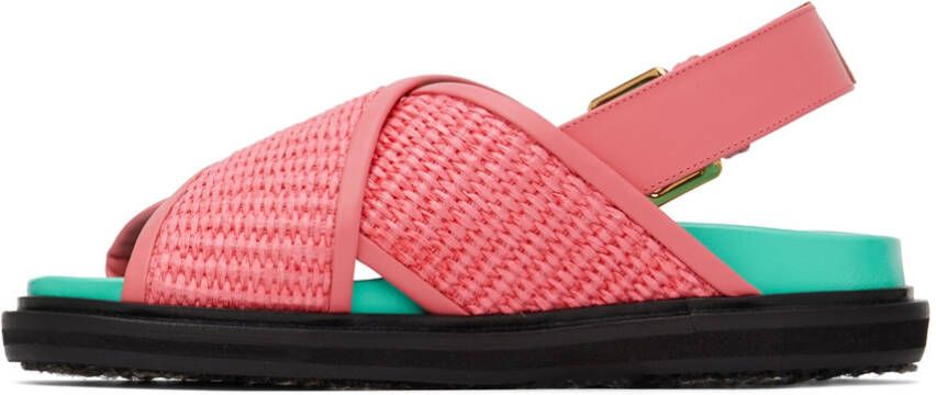 Marni Pink & Blue Raffia Fussbett Sandals