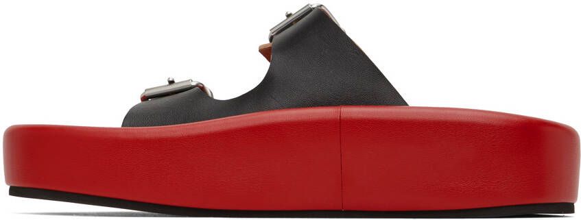 MM6 Maison Margiela Black & Red Sunken Buckle Sandals