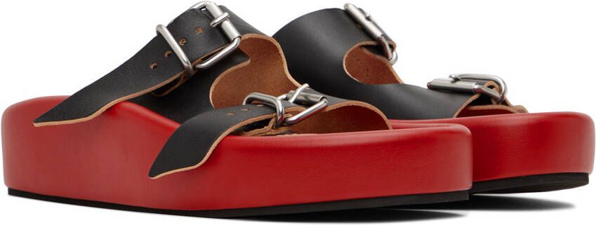 MM6 Maison Margiela Black & Red Sunken Buckle Sandals