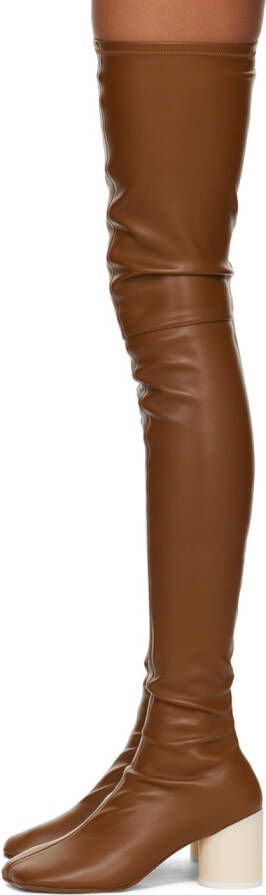 MM6 Maison Margiela Brown Faux-Leather Tall Boots