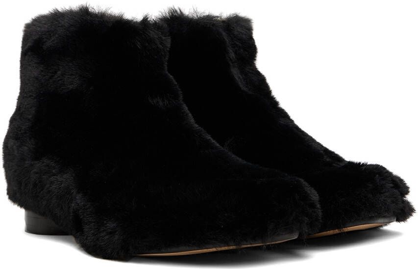 MM6 Maison Margiela Kids Black Faux-Fur Ankle Boots