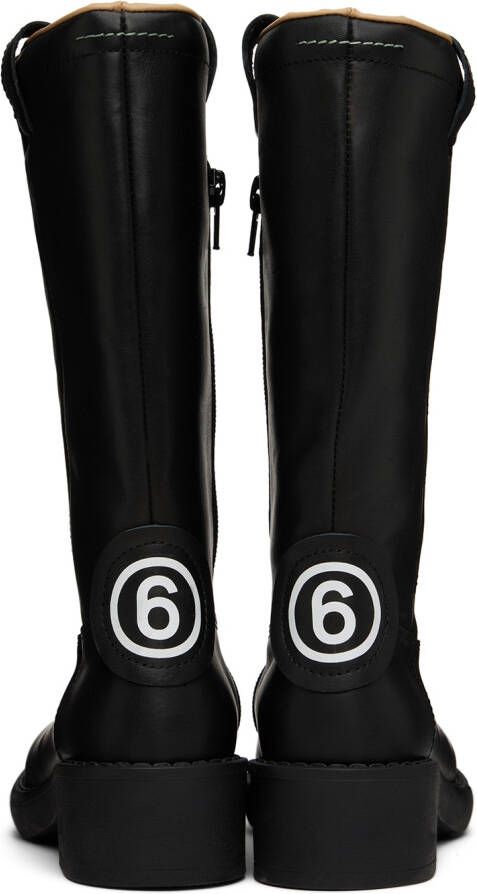 MM6 Maison Margiela Kids Black Leather Zip-Up Boots