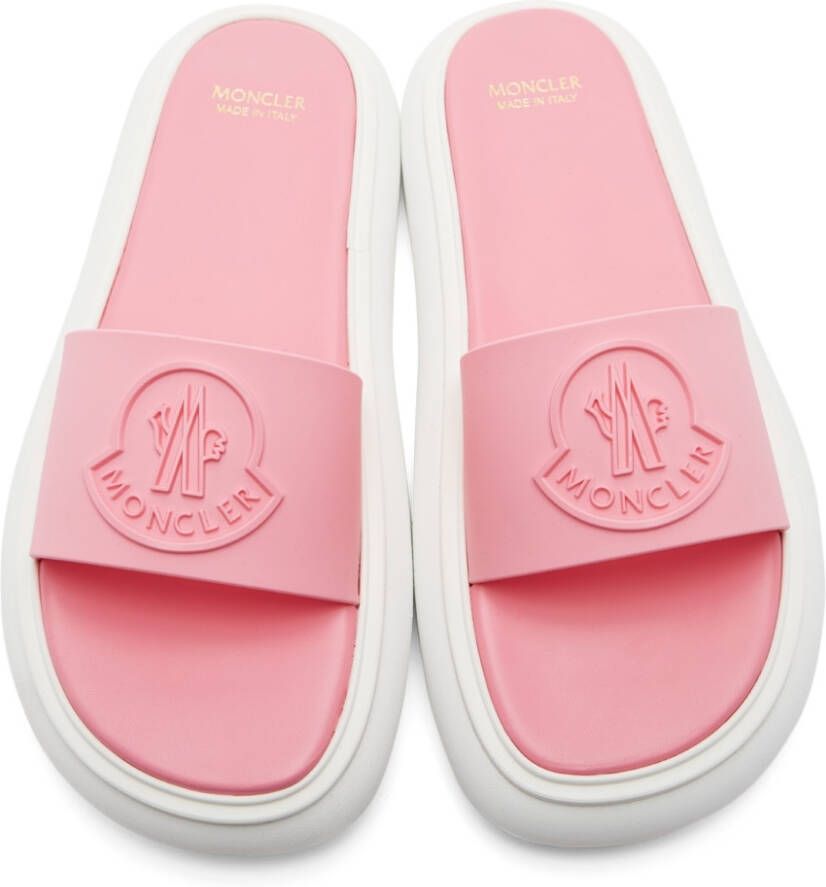 Moncler Pink & White Slyder Flat Sandals
