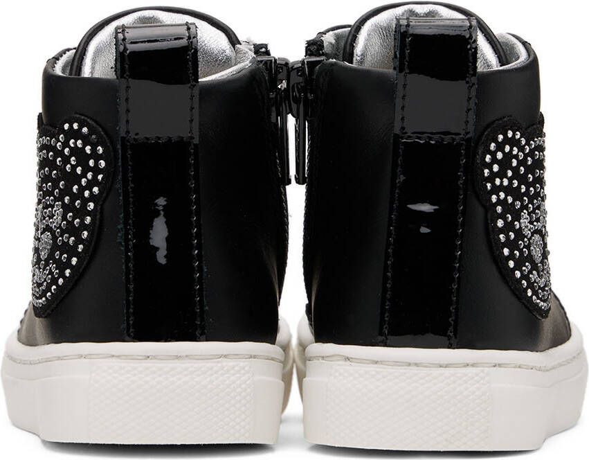 Moschino Baby Black Crystal Teddy High Sneakers