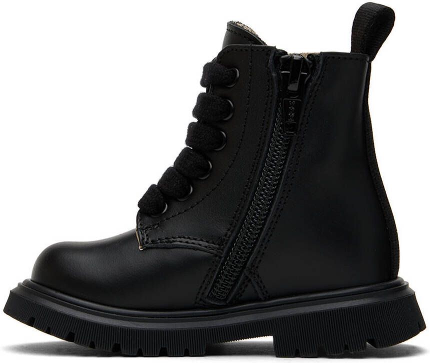 Moschino Baby Black Teddy Embroidery Combat Boots