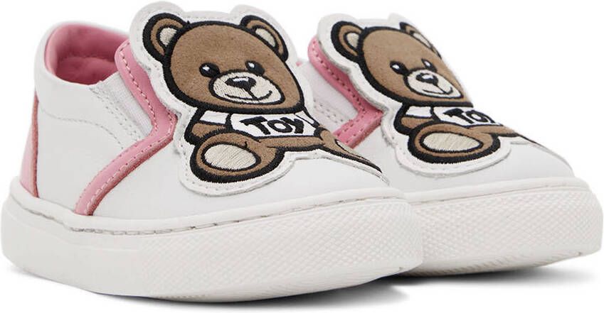 Moschino Baby White & Pink Teddy Slip-On Sneakers