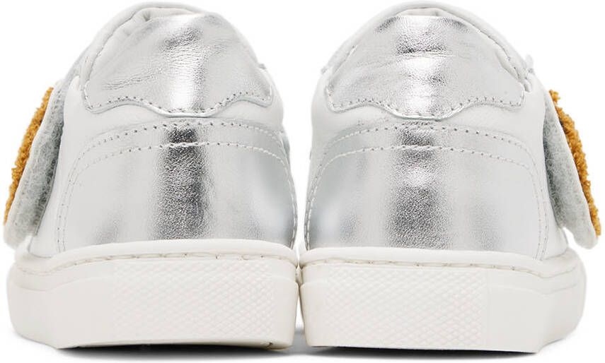 Moschino Baby White & Silver Teddy Velcro Sneakers