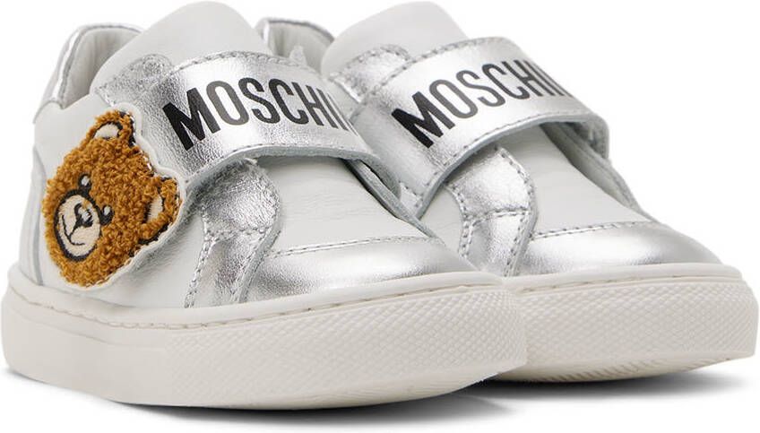 Moschino Baby White & Silver Teddy Velcro Sneakers