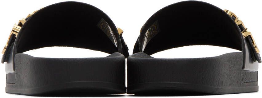 Moschino Black & Gold Lettering Pool Slides