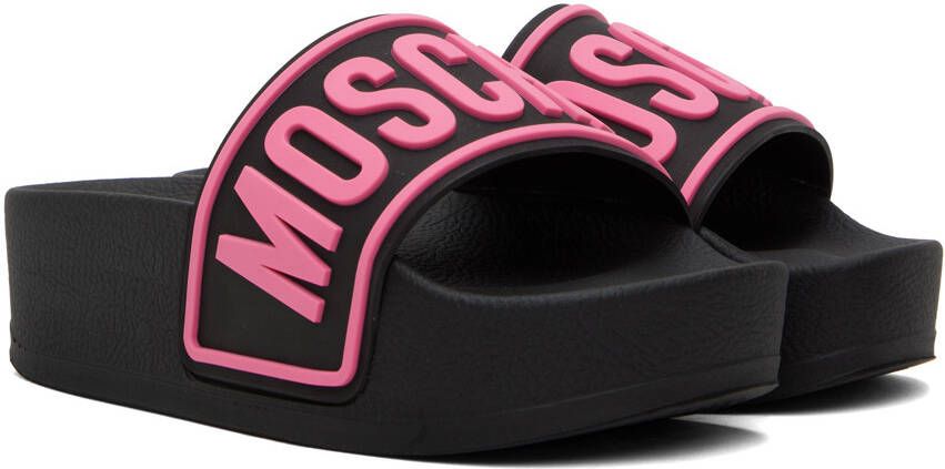 Moschino Black & Pink Platform Pool Slides
