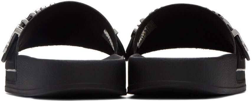 Moschino Black & Silver Lettering Pool Slides