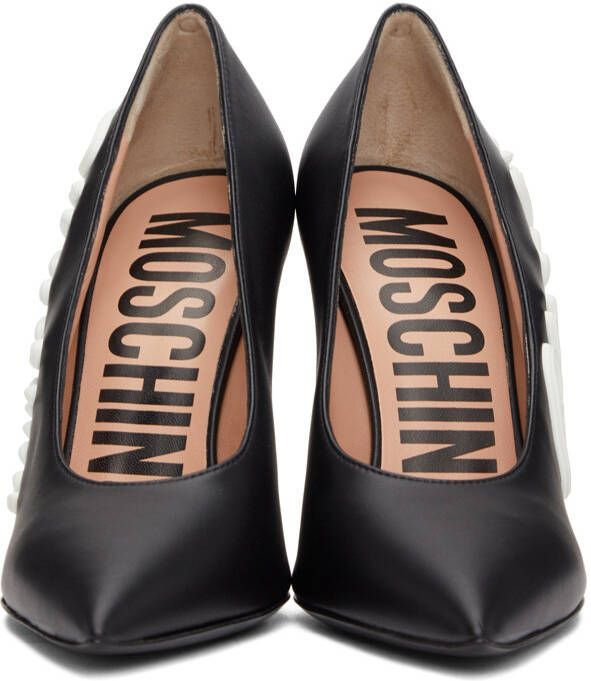 Moschino Black Calfskin Icing Logo Heels