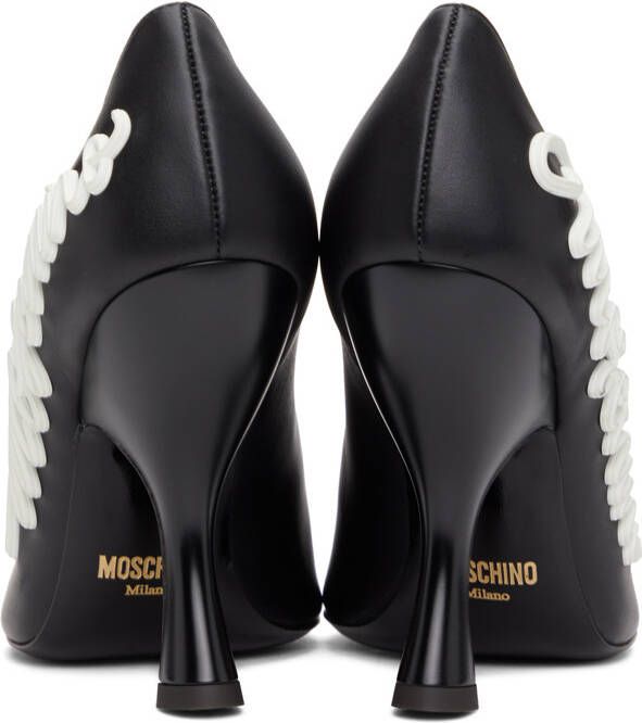 Moschino Black Calfskin Icing Logo Heels