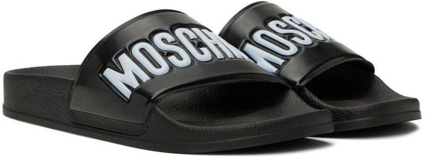 Moschino Black Embossed Slides