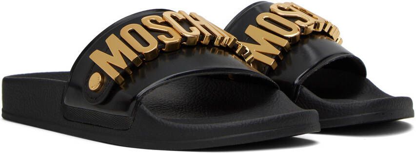 Moschino Black Logo Lettering Pool Slides