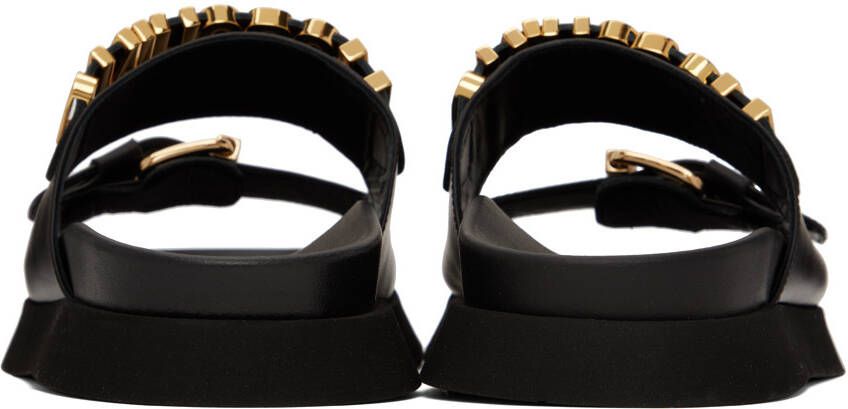 Moschino Black Logo Pin-Buckle Sandals
