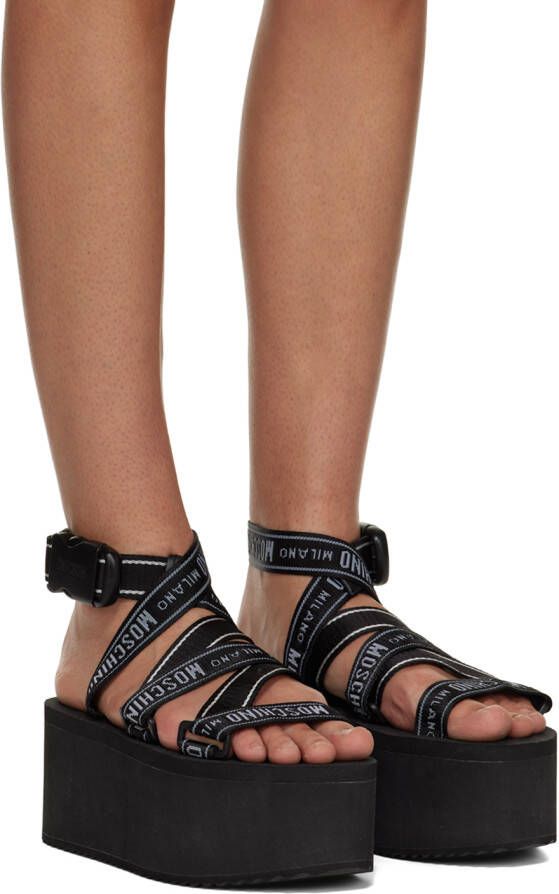 Moschino Black Logo Tape Wedge Sandals