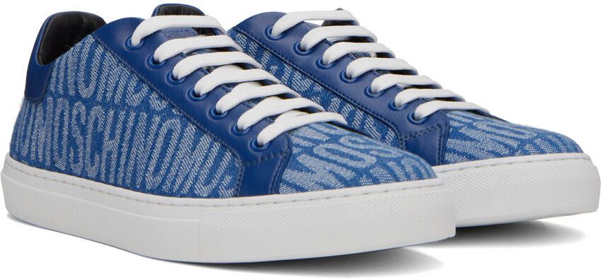 Moschino Blue All-Over Logo Denim Sneakers
