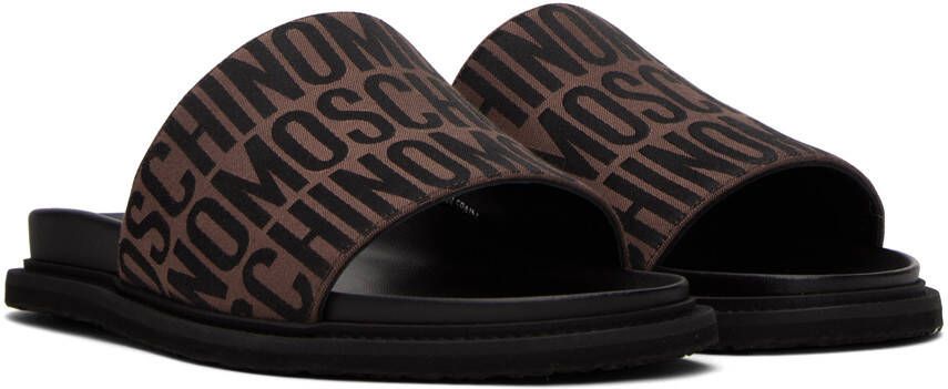 Moschino Brown & Black Jacquard Logo Sandals