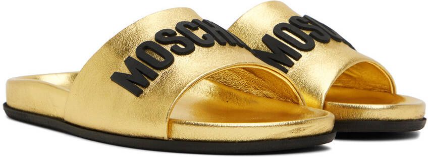 Moschino Gold Rubber Logo Slides