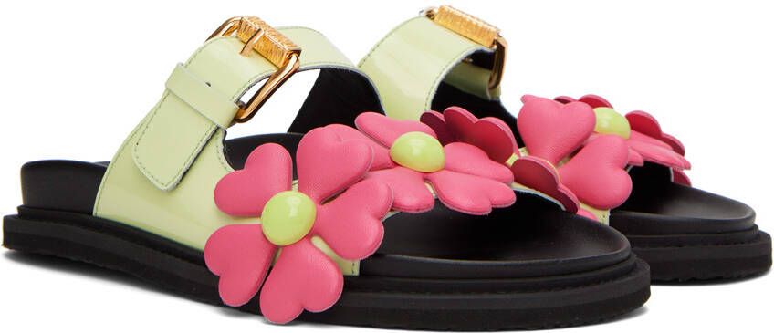 Moschino Green Heart Flowers Sandals