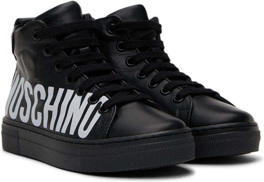 Moschino Kids Black Leather High Sneakers
