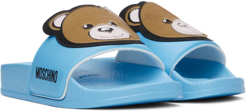Moschino Kids Blue 3D Teddy Slides
