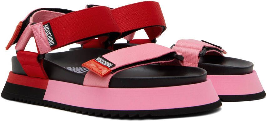 Moschino Pink & Red Logo Tape Sandals