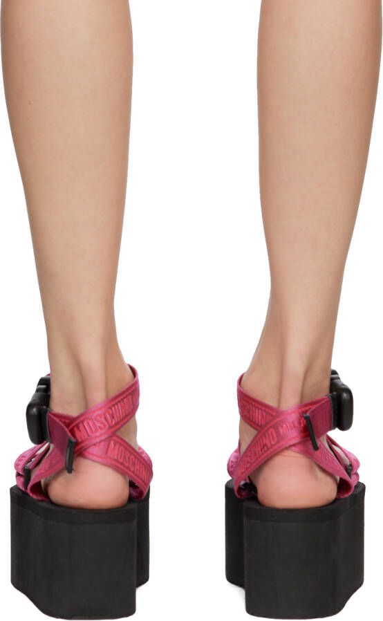 Moschino Pink Logo Platform Sandals