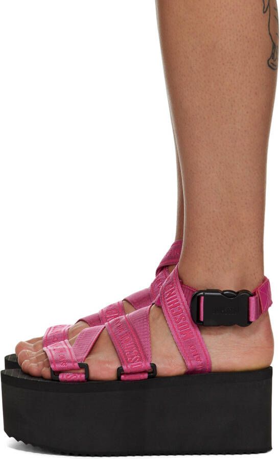 Moschino Pink Logo Tape Wedge Sandals