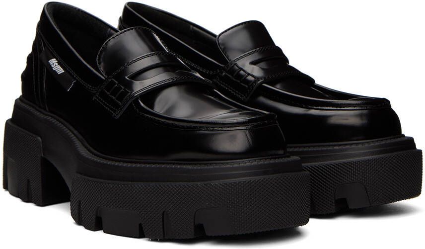 MSGM Black Leather Platform Loafers