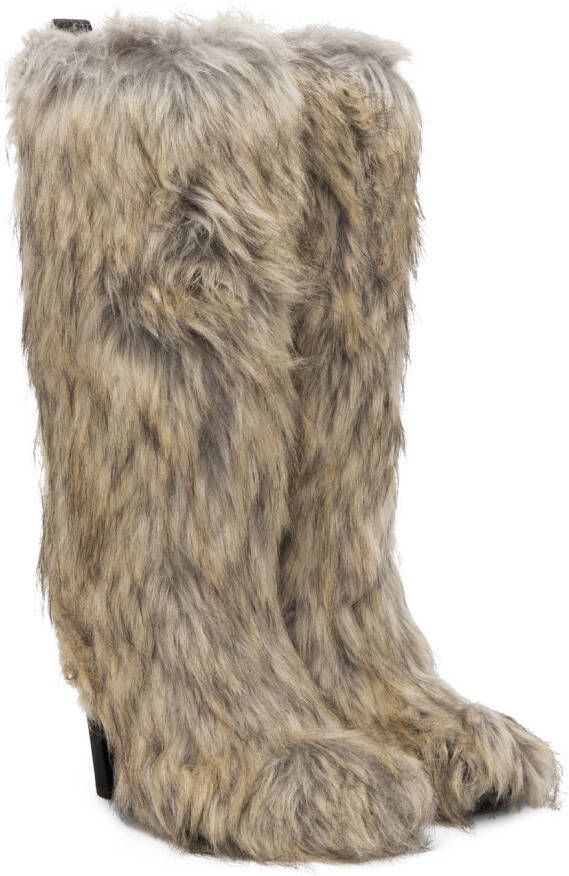 MSGM SSENSE Exclusive Beige Faux-Fur Boots