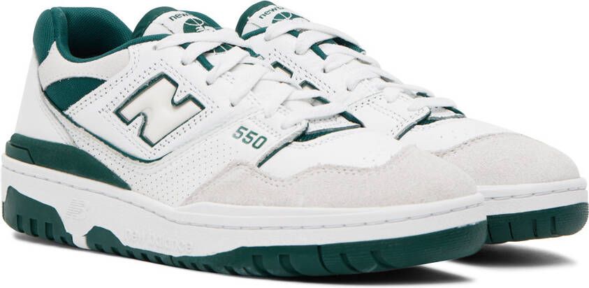 New Balance White & Green 550 Sneakers