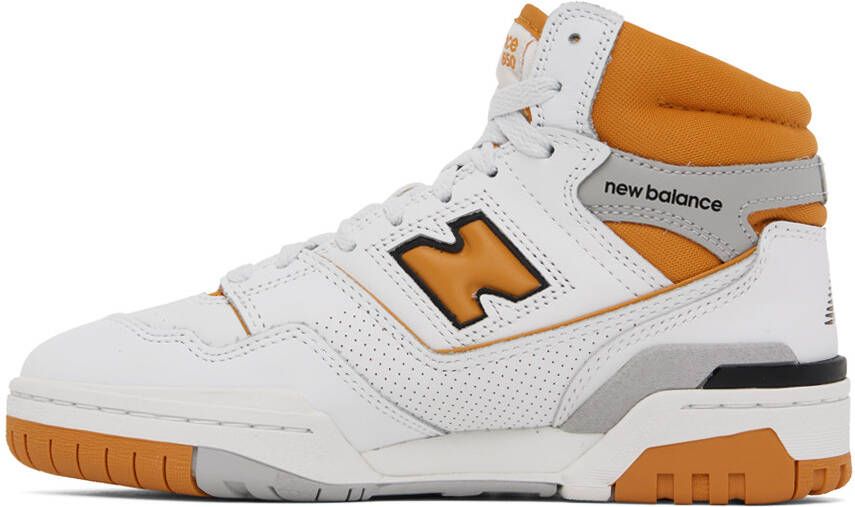 New Balance White & Orange 650 Sneakers