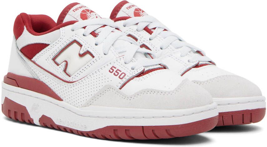 New Balance White & Red 550 Sneakers