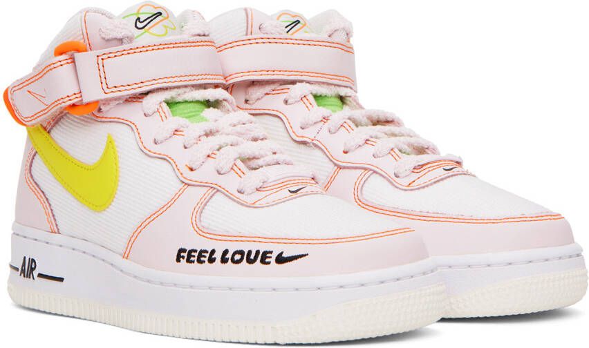 Nike White & Pink Air Force 1 '07 Mid Sneakers
