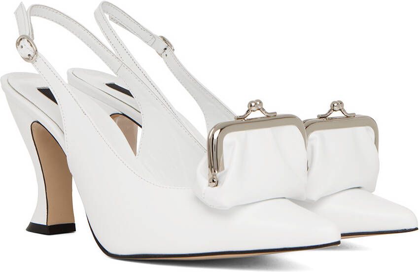Pushbutton White Coin Purse Heels