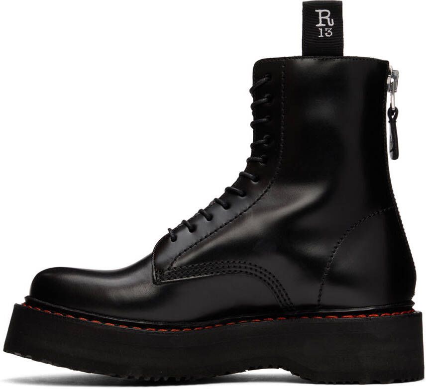 R13 Black Single Stack Lace-Up Boots