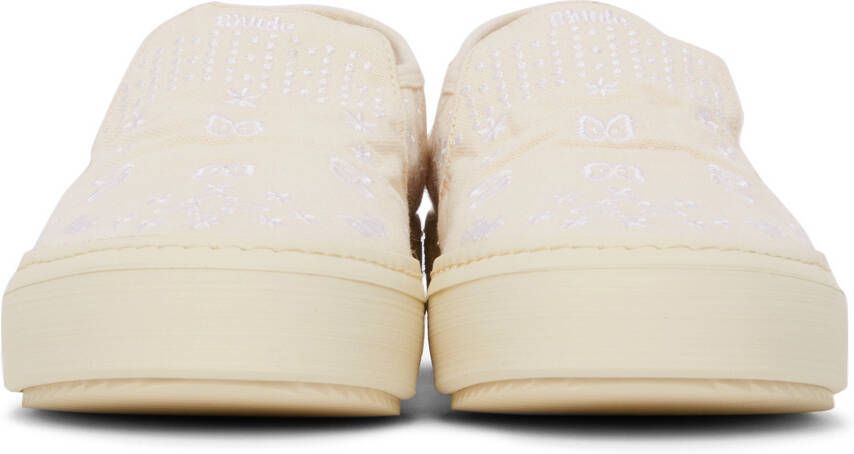 Rhude Beige Embroidered Slip-On Sneakers
