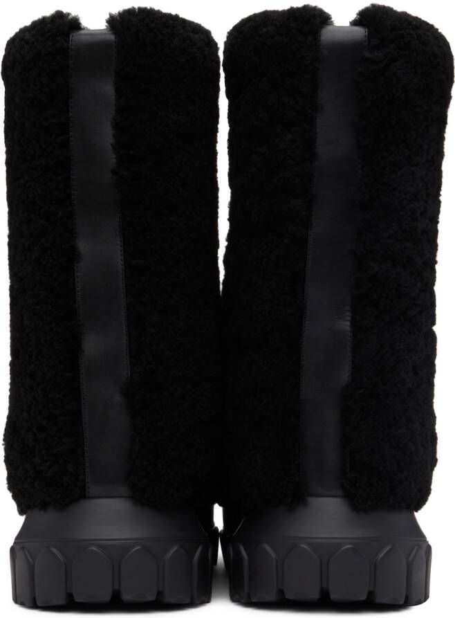 Rick Owens Black Shearling Lunar Tractor Boots