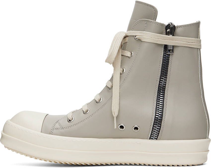 Rick Owens Gray Leather High Sneakers