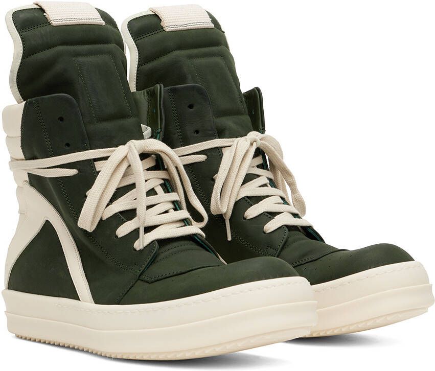 Rick Owens Green & Off-White Geobasket Sneakers