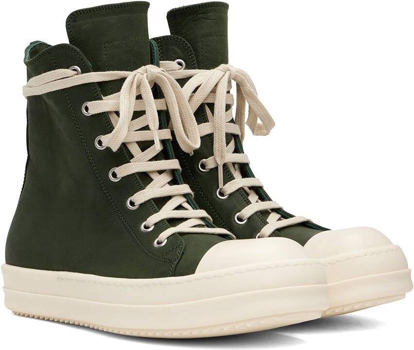 Rick Owens Green Nubuck High Sneakers