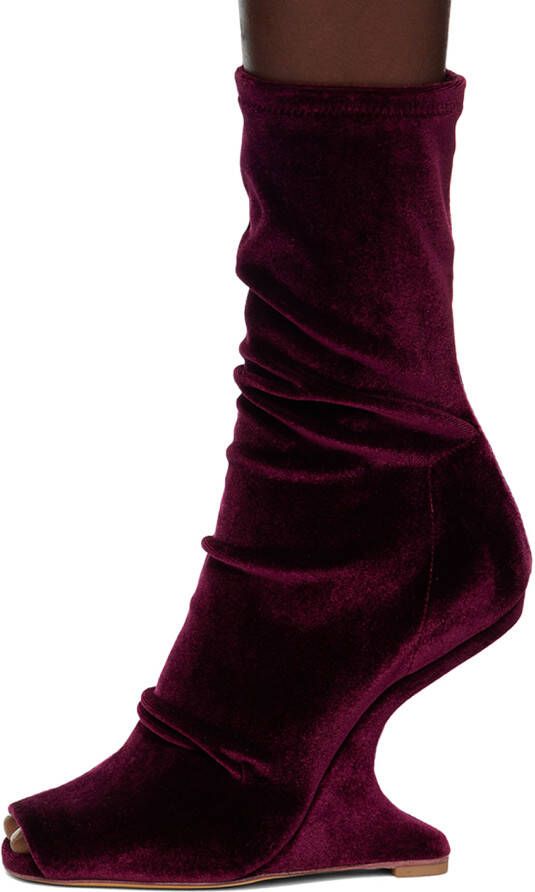 Rick Owens Lilies Burgundy Velvet Ankle Boots