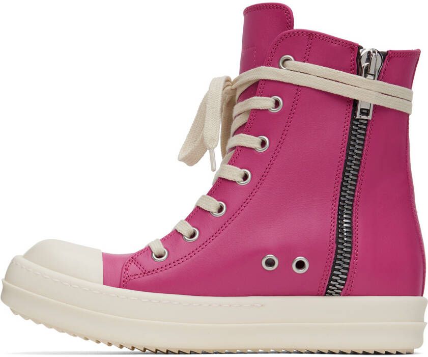 Rick Owens Pink Leather High Sneakers